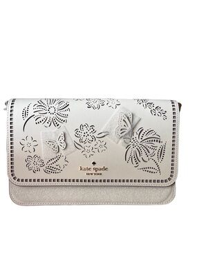 New Kate Spade Meringue Laser-Cut Floral & Butterfly Crossbody with Gold Logo